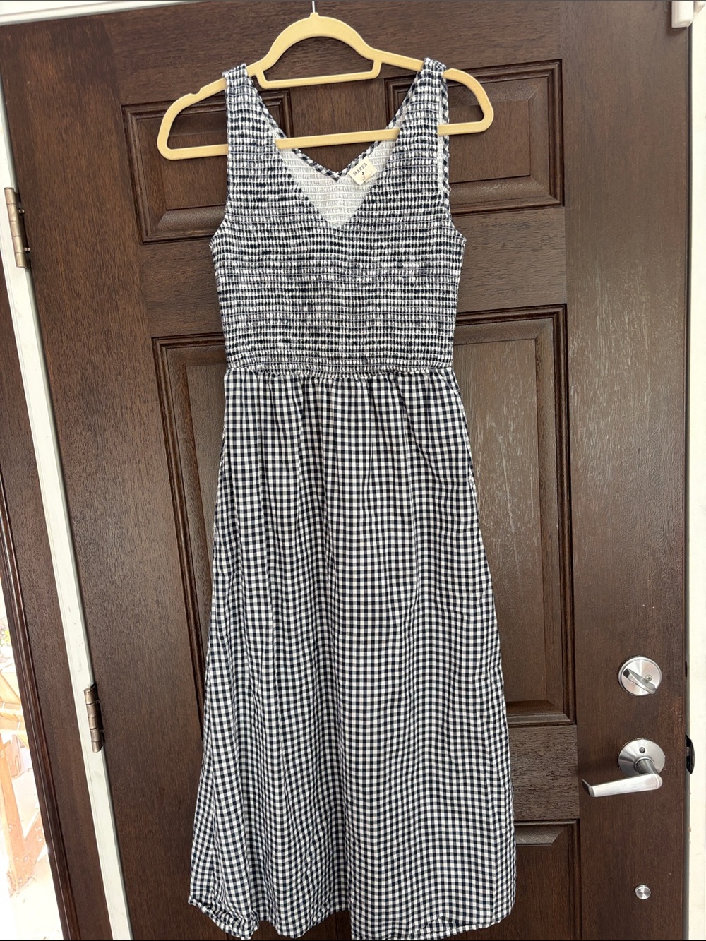 Girls Black & White Gingham Smocked Midi Dress